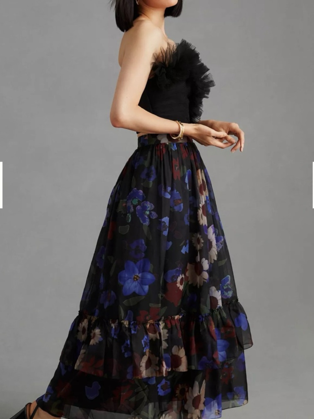 Geisha Designs Ruffled Floral Midi Skirt- Sz.M. NWT